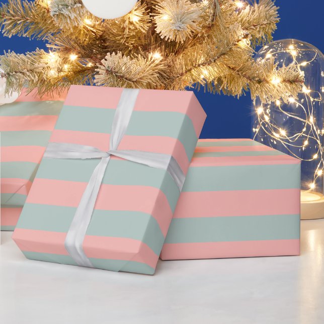 Papier Cadeau Élégantes rayures aux tons pastel pêche et sarcell (Vacances)