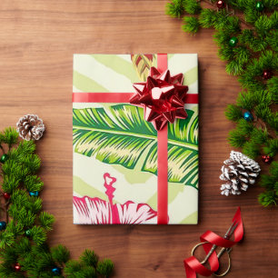 Papier Cadeau Élégants Feuilles tropicaux et fleurs d'Hibiscus  