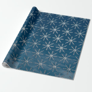 Papier Cadeau Élégants flocons d'argent sur Blue Ombre