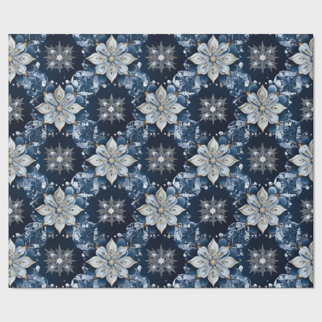Papier Cadeau Élégants flocons de neige à bijoux bleu moderne (Couture)