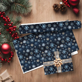 Papier Cadeau Élégants flocons de neige bleu millésimé