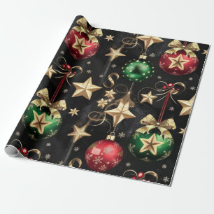 Papier Cadeau Élégants ornements de Noël et étoiles d'or