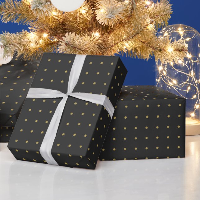 Papier Cadeau Élégants Pois de Noël noir et or (Vacances)