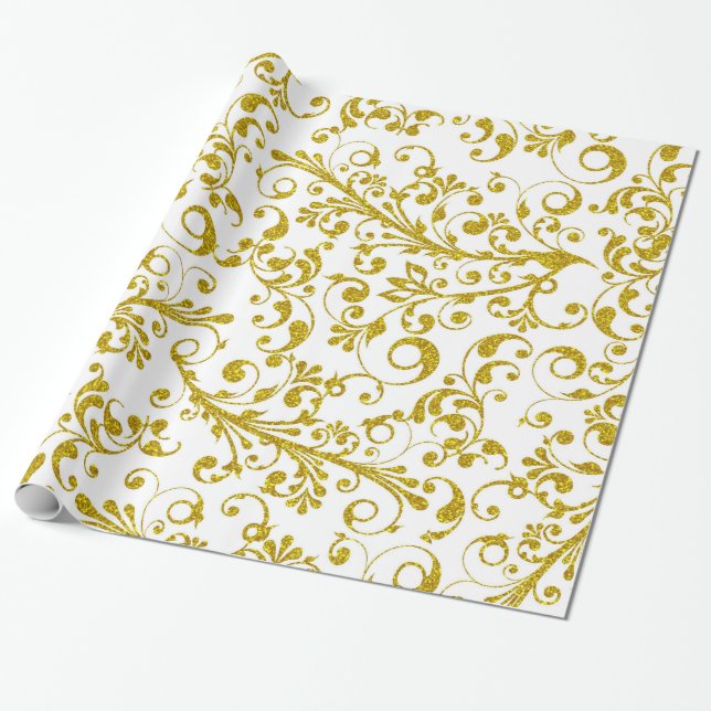 Papier Cadeau Élégants tourbillons en or (Déroulé)