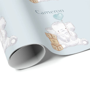 Papier Cadeau Élément de décoration pour bébé éléphant garçon aq