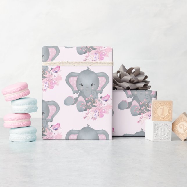 Papier Cadeau Eléphant à l'aquarelle mignonne (Baby Shower)