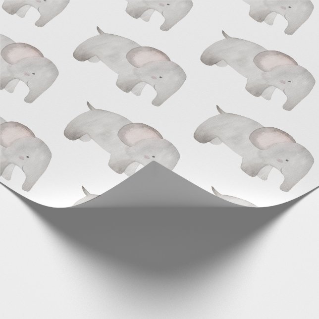 Papier Cadeau Elephant Baby Grey Aquarelle mignonne Moderne (Coin)