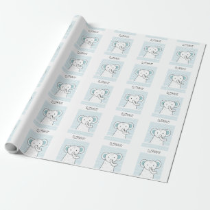 Papier Cadeau Eléphant Bébé Bleu
