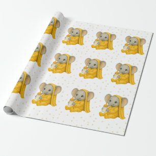 Papier Cadeau Elephant bébé dans le Baby shower de pyjama jaune