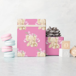 Papier Cadeau Eléphant Bébé En Fleurs
