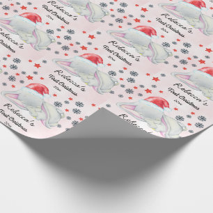 Papier Cadeau Eléphant de Noël personnalisé Fille de bébé r