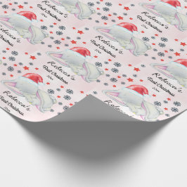 Papier Cadeau Eléphant de Noël personnalisé Fille de bébé rose