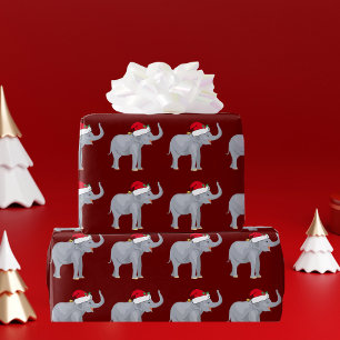 Papier Cadeau Eléphant de Noël rouge