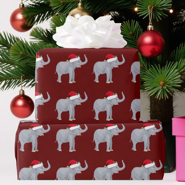 Papier Cadeau Eléphant de Noël rouge mignon à Santa Hat (Créateur téléchargé)