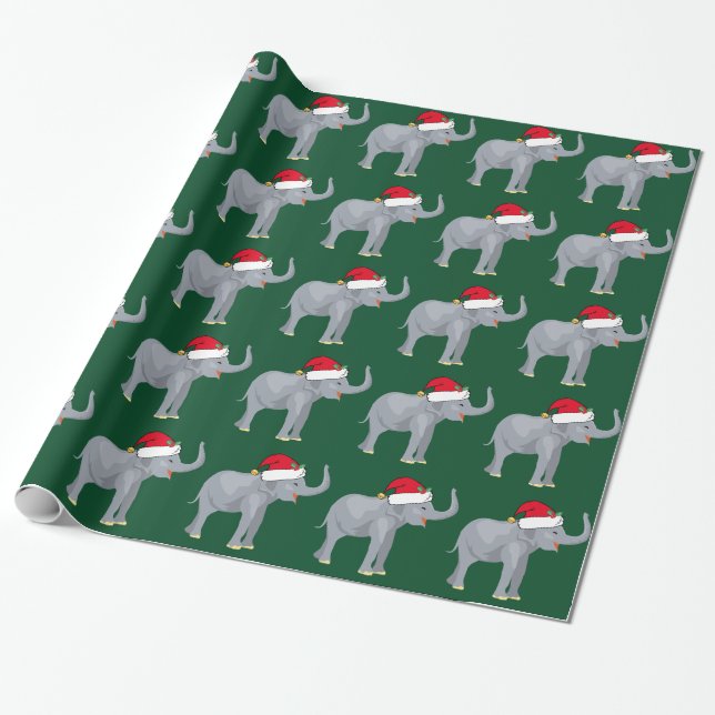 Papier Cadeau Elephant de Noël Vert mignon (Déroulé)