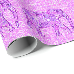 Papier Cadeau Éléphant de remous de fractale - pourpre et