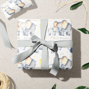 Papier Cadeau Eléphant mignon bébé avec Aquarelle maman