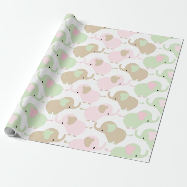 Papier Cadeau Éléphant mignon neutre de bébé de genre (Déroulé)