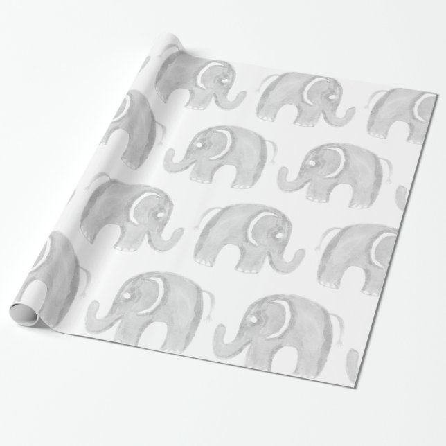 Papier Cadeau Éléphant peint à la main d'aquarelle moderne de (Déroulé)