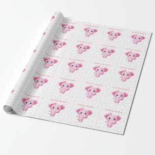 Papier Cadeau Eléphant petite fille rose