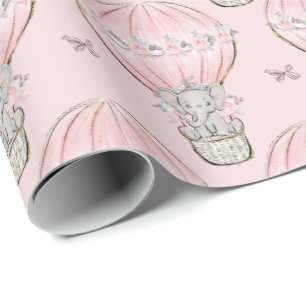 Papier Cadeau Éléphant Princesse Rose Montgolfière 