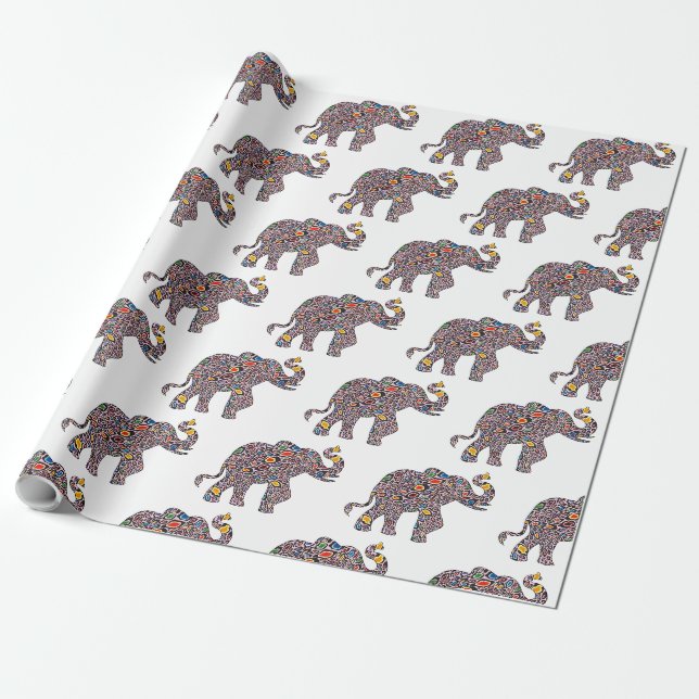 Papier Cadeau Eléphant rose mignon dans un Patter de Cheetah psy (Déroulé)