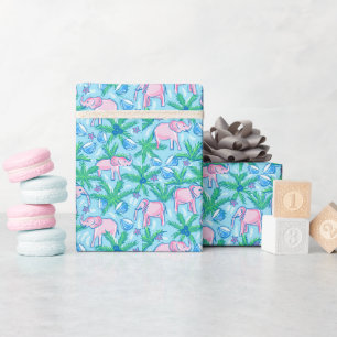 Papier Cadeau Eléphant rose Preppy