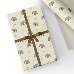 Papier Cadeau Éléphants à l'aquarelle jaune motif safari