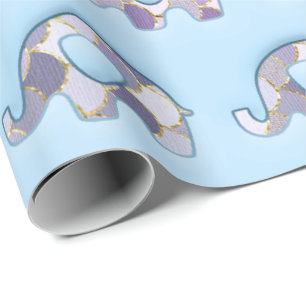 Papier Cadeau Eléphants Baby shower rose bleu garçon fille viole
