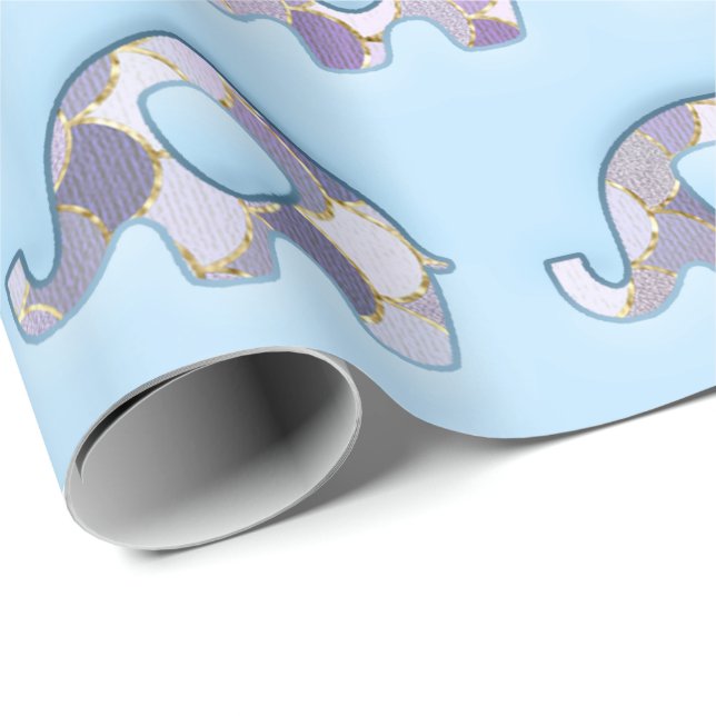 Papier Cadeau Eléphants Baby shower rose bleu garçon fille viole (Coin rond)