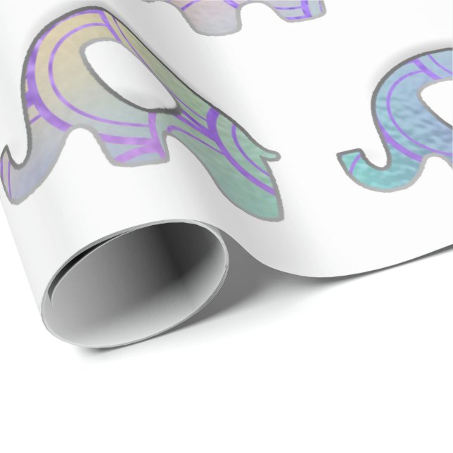 Papier Cadeau Eléphants blancs Bébé Garçon Monnaie violette VIP (Coin rond)