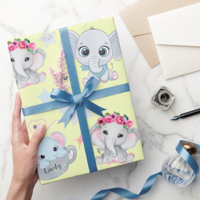 Papier Cadeau Eléphants de bébé doux et joyeux : Enveloppement p (Cadeaux)