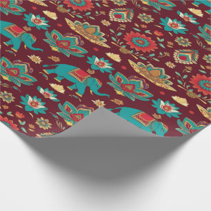 Papier Cadeau Eléphants de la fête - Diwali Reverie