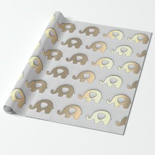 Papier Cadeau Eléphants gris or Baby shower Princesse Girl Boy