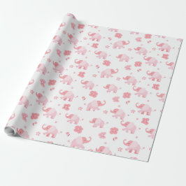 Papier Cadeau Eléphants rose clair et fleurs roses enveloppes ca
