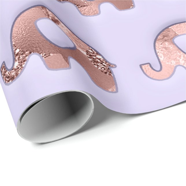 Papier Cadeau Eléphants rose Gold Purple Silver Grey Lavande (Coin rond)