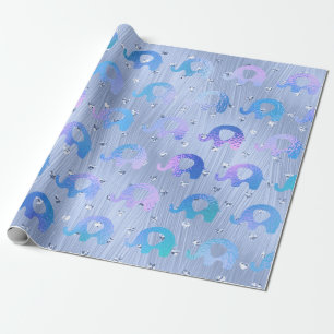 Papier Cadeau Eléphants Rose métallique Or bleu violet rose