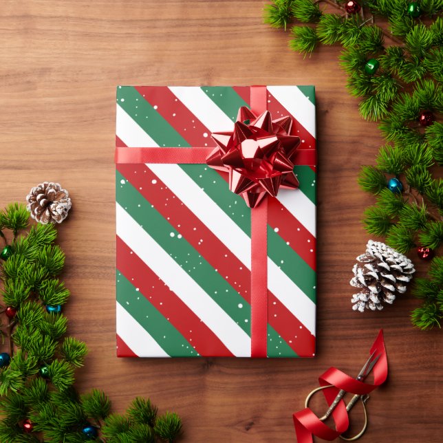 Papier Cadeau Elf Christmas Stripes • Red, Green & White Pattern (Cadeau de vacances)
