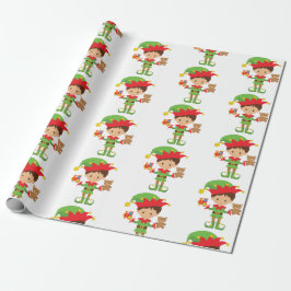 Papier Cadeau Elfe avec cadeaux et Arrière - plan blanc