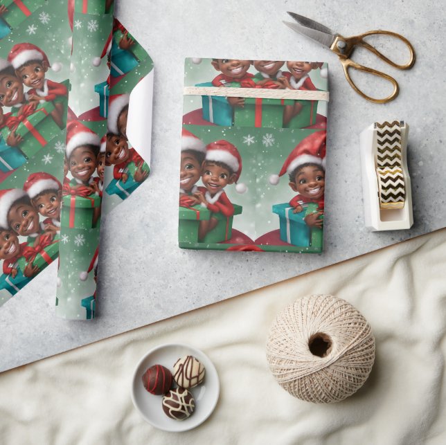 Papier Cadeau Elfe de Noël afro-américain (Artisanat)