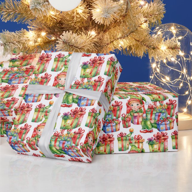 Papier Cadeau Elfe de Noël en carrelage de fête (Vacances)