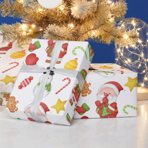 Papier Cadeau Elfe de Noël, Père Noël, Aquarelle de neige