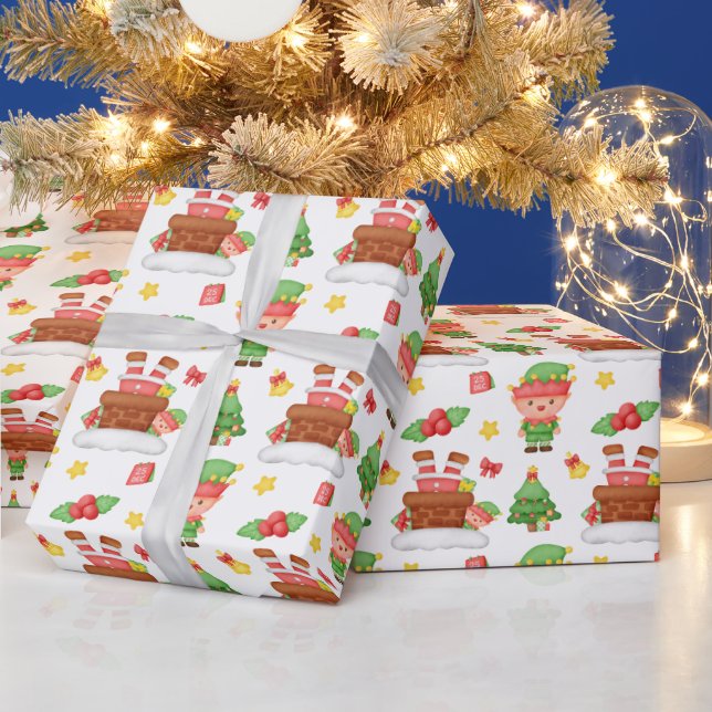 Papier Cadeau Elfe de Noël vert mignon (Vacances)