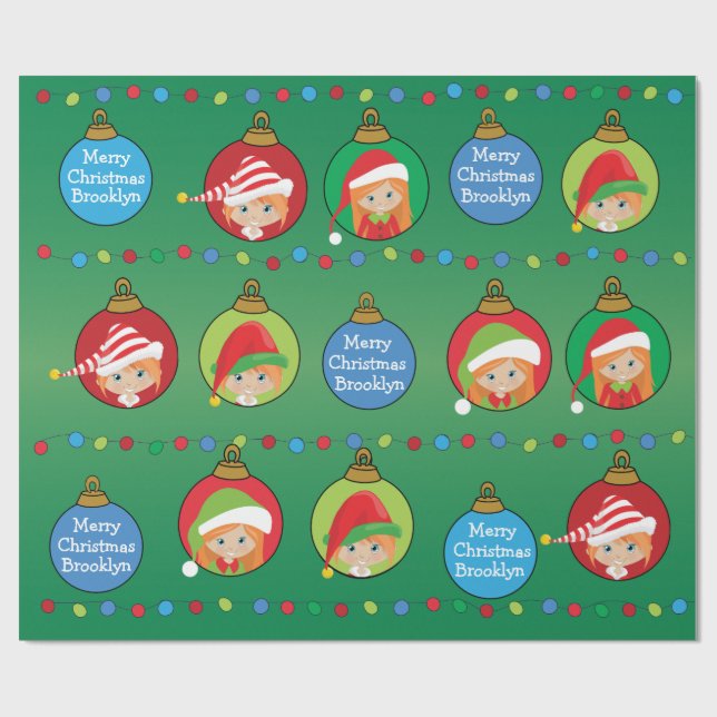 Papier Cadeau Elfe fille cheveux rouges personnalisée (Plat)
