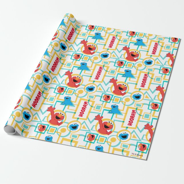 Papier Cadeau Elmo & Cookie Monster Fun Shapes Motif (Déroulé)