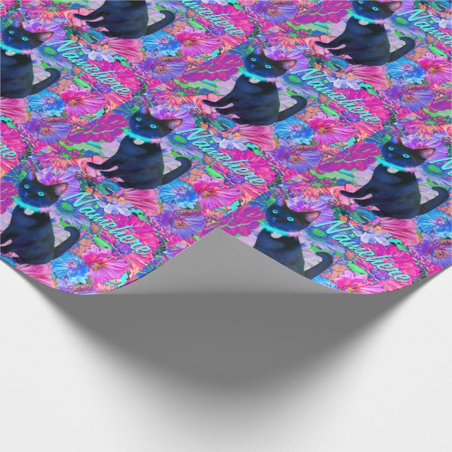 Papier Cadeau Éloge Kitty ! Fleurs et Kitty ! (Coin)