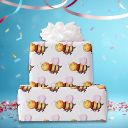 Papier Cadeau Emballage à motif joli bourdon avec des ailes rose