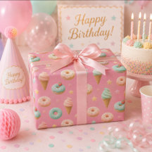 Emballage Anniversaire Gâteau Rose Pastel & Glace