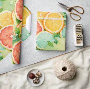 Papier Cadeau Emballage aquarelle tranche de citrus vibrant