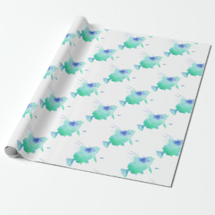 Papier Cadeau emballage d'aqua de poissons d'océan
